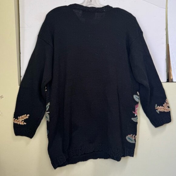 Vintage 80s NEW Tiara Floral Embroidery Cotton Sweater Pullover Oversized Boho L - Picture 3 of 15